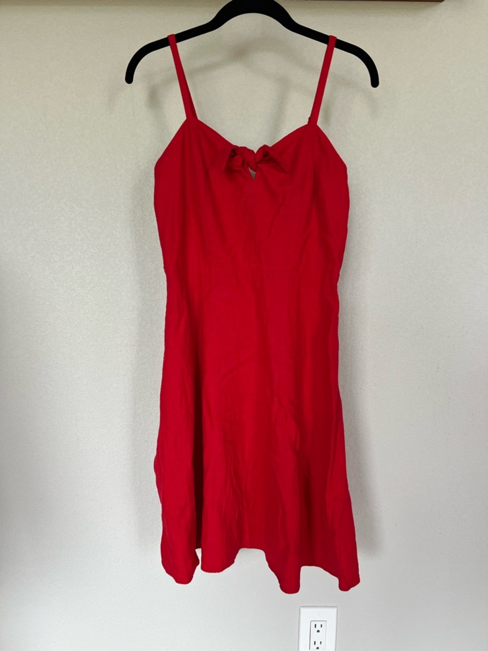 Old Navy Red Spaghetti Strap Linen Blend Mini Dress with Front Tie - Picture 2 of 5